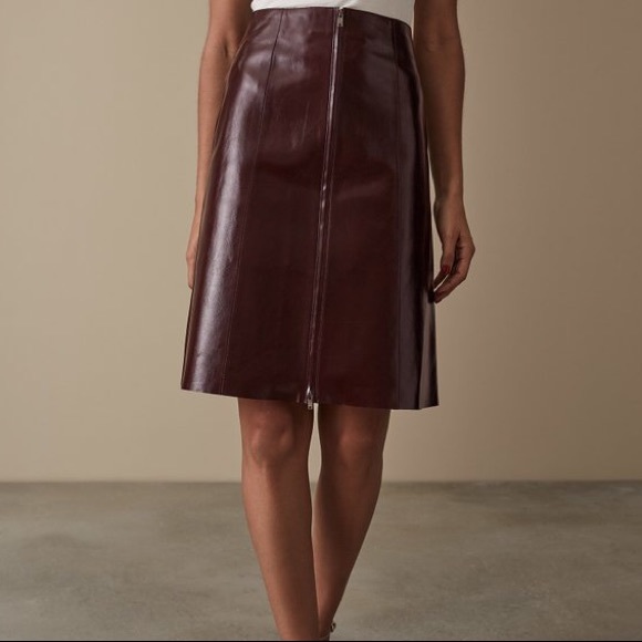 Reiss Hanna Oxblood Patent Leather Midi Skirt - Picture 2 of 8